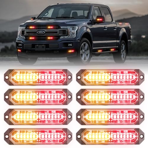 PKINGLAKE 8-Pcs 12 LED Sync Feature Emergency Strobe Grille Lights
