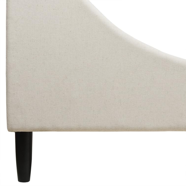 Image of HITHOS Solid Wood Modern Upholstered Queen Size Bed with Wingback Headboard | Wooden Double Bed Cot Palang Without Storage (Cream) 1 Year Warranty