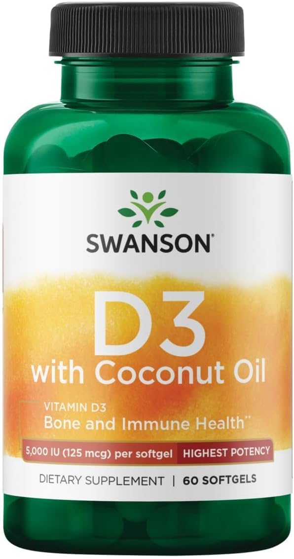 Swanson High Potency Vitamin D-3 w/Coconut (60 Softgels) 60 Count (Pack of 1)