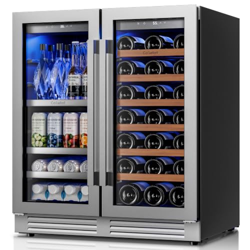 Image of Ca'Lefort 30 Inch Wine & Beverage Refrigerator - 80 Can & 33 Bottle | 36-72F Touch Control, Dual-Pane Glass Door, Adjustable Shelves, 3 Color LED, Built-In or Under Counter for Home Bar Kitchen