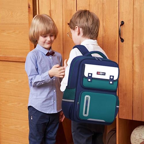 Image of SANNIDHI Modern Blue Waterproof School Backpack, 15.7*11.8*7.1 inches, Unisex, 3 - 10 Years, Elementary School, Daypack Backpack with Padded Shoulder Strap and Zipper Closure