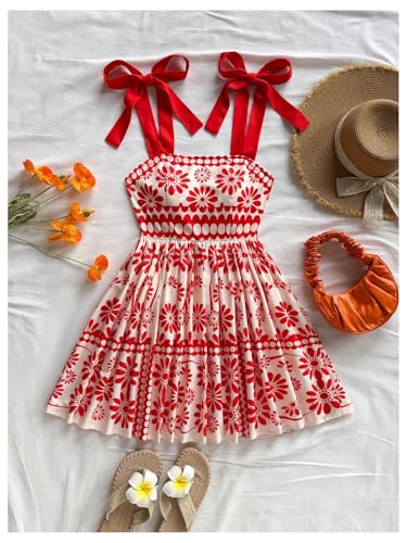 Image of Floerns Women's Summer Floral Print Tie Shoulder Cami Dress Flare Hem Boho Mini Dress