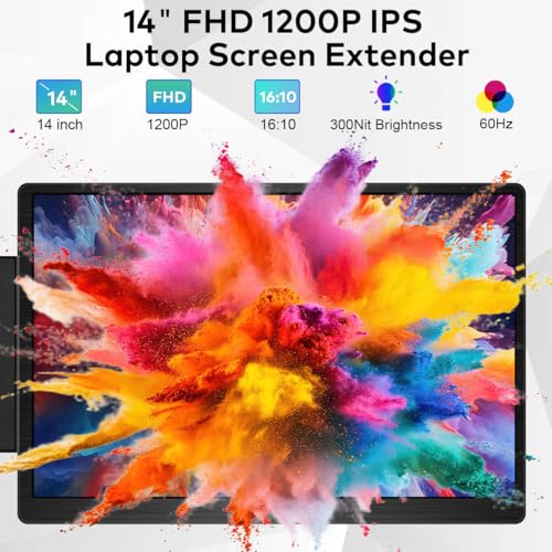 Image of Laptop Screen Extender 14 inch, Triple Screen Portable Monitor for Laptops | FHD 1200P IPS Tri Screen for Laptops 12-16.5 inch, USB-C /HDMI, Plug & Play, Dual Extra Screen Computer Monitors for Windows /Mac