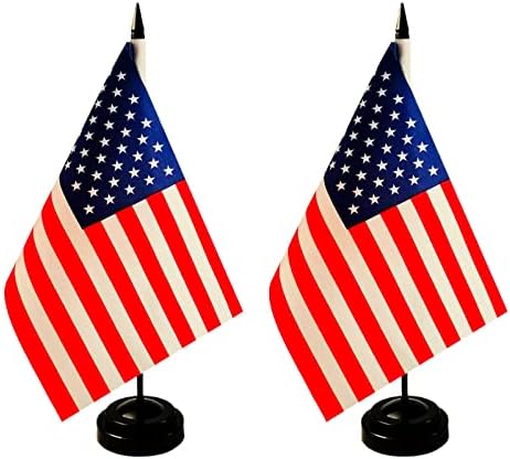 2 Pack American Desk Flag, USA US Table Flag, US Diplomat Flag Set- American Flag,Office Flag,Table Decoration, 8 x 5.5 inches - Vivid Color and Fade Resistant
