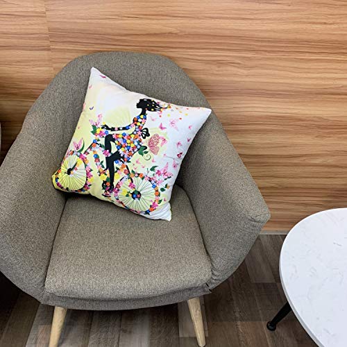 Spring Girl Bicycle Butterfly Flower Throw Pillow Covers Pillowcase Zippered Square Decorative Cushion Cases 18X18 Inches For Couch Sofa Chair Car Bedroom Living Room (Only Pillowcase, No Insert) #TOP3