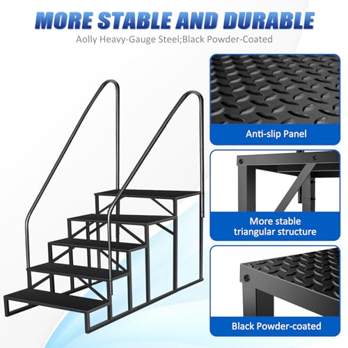 Image of 5 Step RV Steps with 2 Handrails, Outdoor RV Stairs with Anti-Slip Pedals