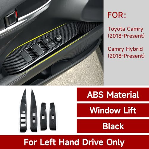 Image of Car Window Lift Cover Trim Carbon Color ABS Decal Sticker Compatible with Toyota Camry XV70 XV80 2018-2026 Accessories - for Without Seat Button ONLY