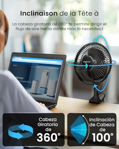 Miniatura 3 de Pro Breeze Mini Ventilador De Sobremesa Con Pinza I Pequeño Ventilador Eléctrico Con Funcionamiento Ultra Silencioso Y 2 Configuraciones De Velocidad I 15w Para Hogar, Cama, Oficina Y Escritorio