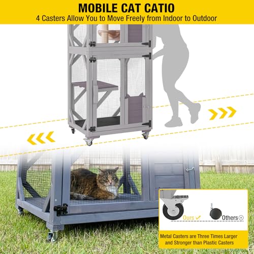 Image of Cat House Outdoor Catio for Catis Mobile Enclosures on Wheels Large Cat Cage with Waterproof Cover,Resting House,62.8 inch