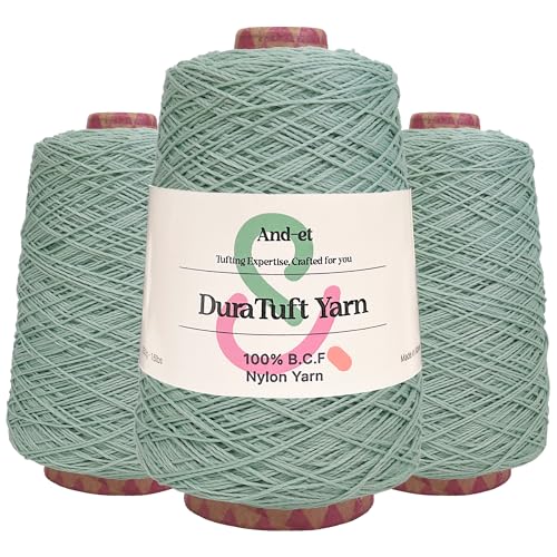 Image of And-et DuraTuft Yarn 45 Vibrant Colors Tufting Nylon Yarn Pack - Ideal for Crochet, Craft Projects -100% B.C.F. - 3 Cones x 1.66lbs (640yards) -Perfect for Rug Weaving and Knitting (41 Ashy Mint)