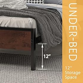 SHA CERLIN Queen Bed Frame with Headboard, Heavy Duty Platform Bed with Under-Bed Storage, Solid Wood Slats & Metal… 514ennJ+RPL. SS280