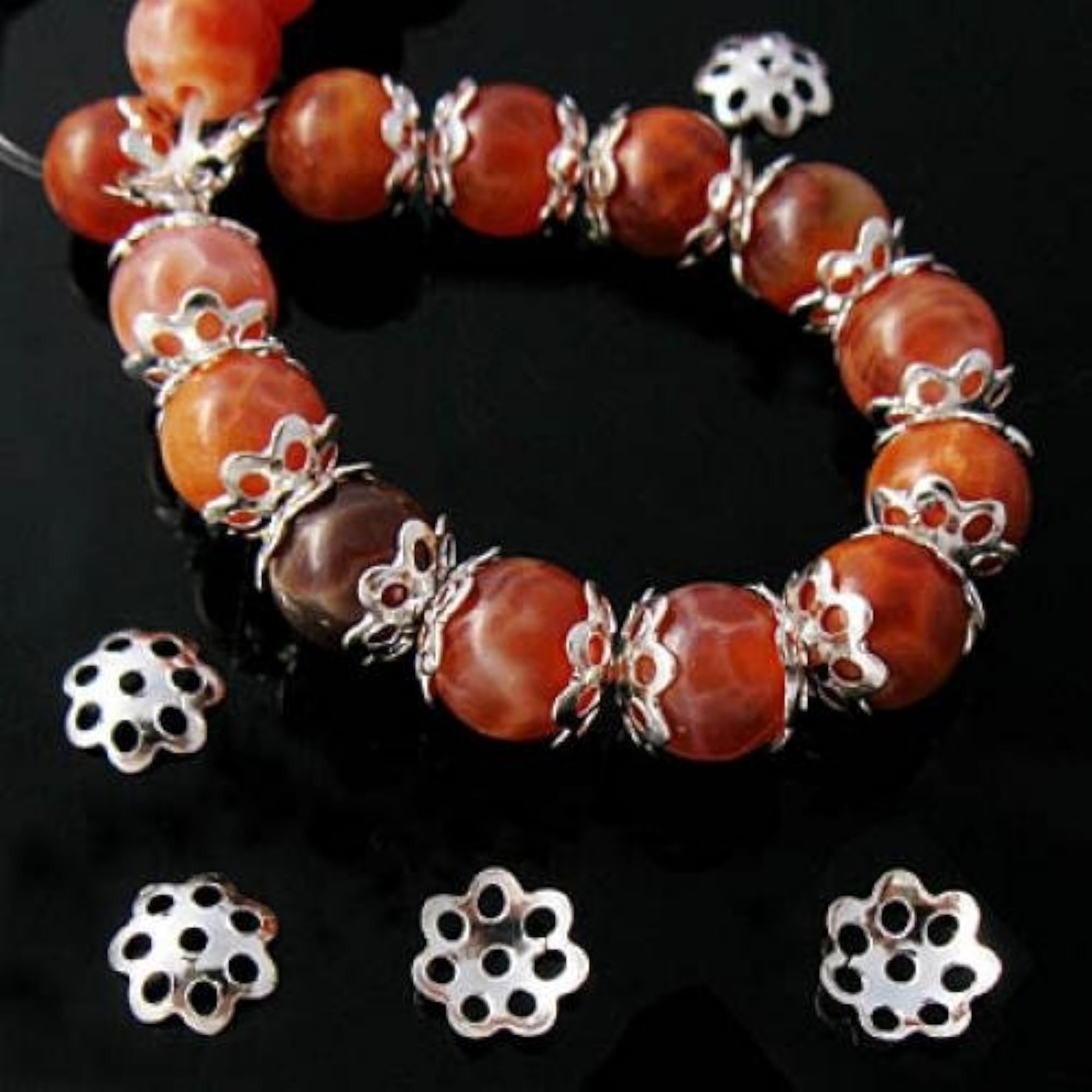 50 Pcs 6mm Silver Plated Flower Bead Caps