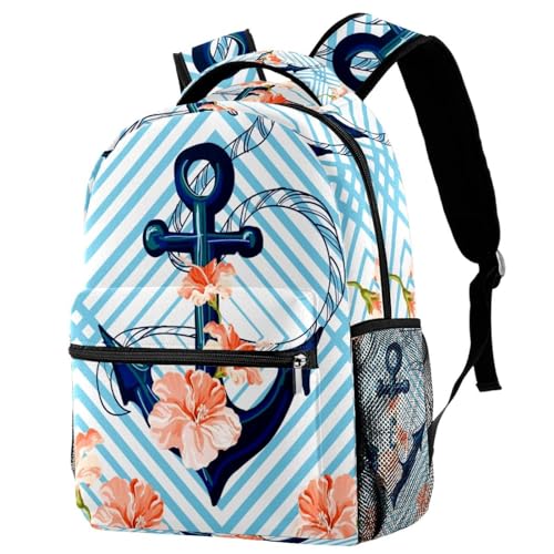 Sac à dos multicolore ancre et hibiscus avec motif rayures bleues 29.4x20x40cm