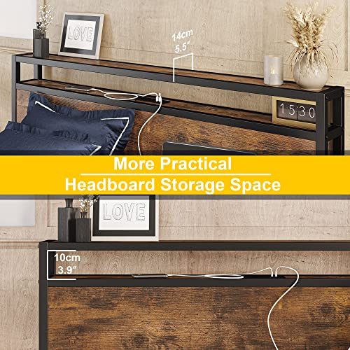 Ironck Queen Bed Frame,Platform Bed With 2-Tier Storage Headboard And Power Outlets, Usb Ports Charging Station, Sturdy And No Noise, No Box Spring Needed, Easy Assembly #TOP3