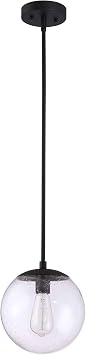 Design House Gracelyn 1-Light Dimmable Pendant Light, Seeded Glass, Matte Black, 9.06 in x 9.06 in x 48.23 in, 588509