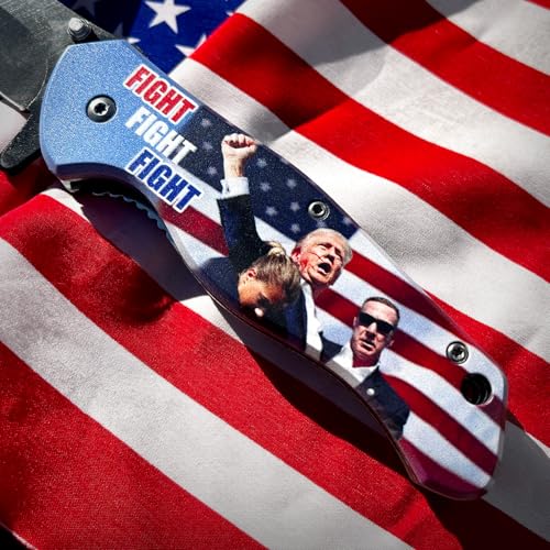 Image of PS Trump Patriotic Pocket Knife Gifts for Men, Everyday Carry Work Knife with Belt Clip, American Flag Handle, Stainless Steel, 7.5 Inch