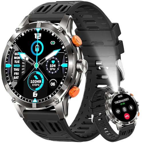 Military Smart Watch for Men(Make/Answer Call) with LED Flashlight, 1.7