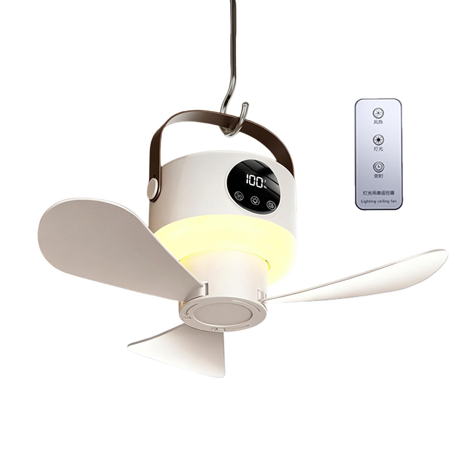 Portable Ceiling Fan with Light - Remote Control 3 Modes Tent Fan