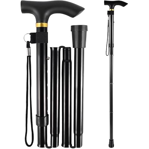 Easy Folding Walking Sticks for Men Ladies - Folding Extendable Walking Sticks for Men Disabled - Adjustable Height Lightweight Walking Canes for Men Collapsible Walking Stick Non Slip Handle (BLACK) Cover
