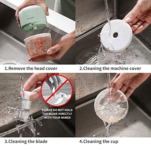 Electric Mini Food Chopper,Rupohu Usb Charging Mini Electric Garlic Chopper,Small Food Processor With Spoon And Brush,Used For Onion Garlic Pepper Vegetable Meat Mincer/Grinder/Puree Food（100+250Ml) #TOP4