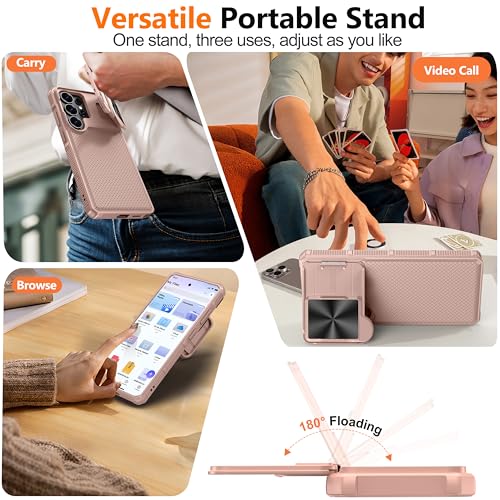Image of Magnetic for Samsung Galaxy S26 Case,[Slide Camera Cover][Kickstand][Compatible with Magsafe][Military Grade Protection] Shockproof Rugged Case for Galaxy S26, Rose Gold