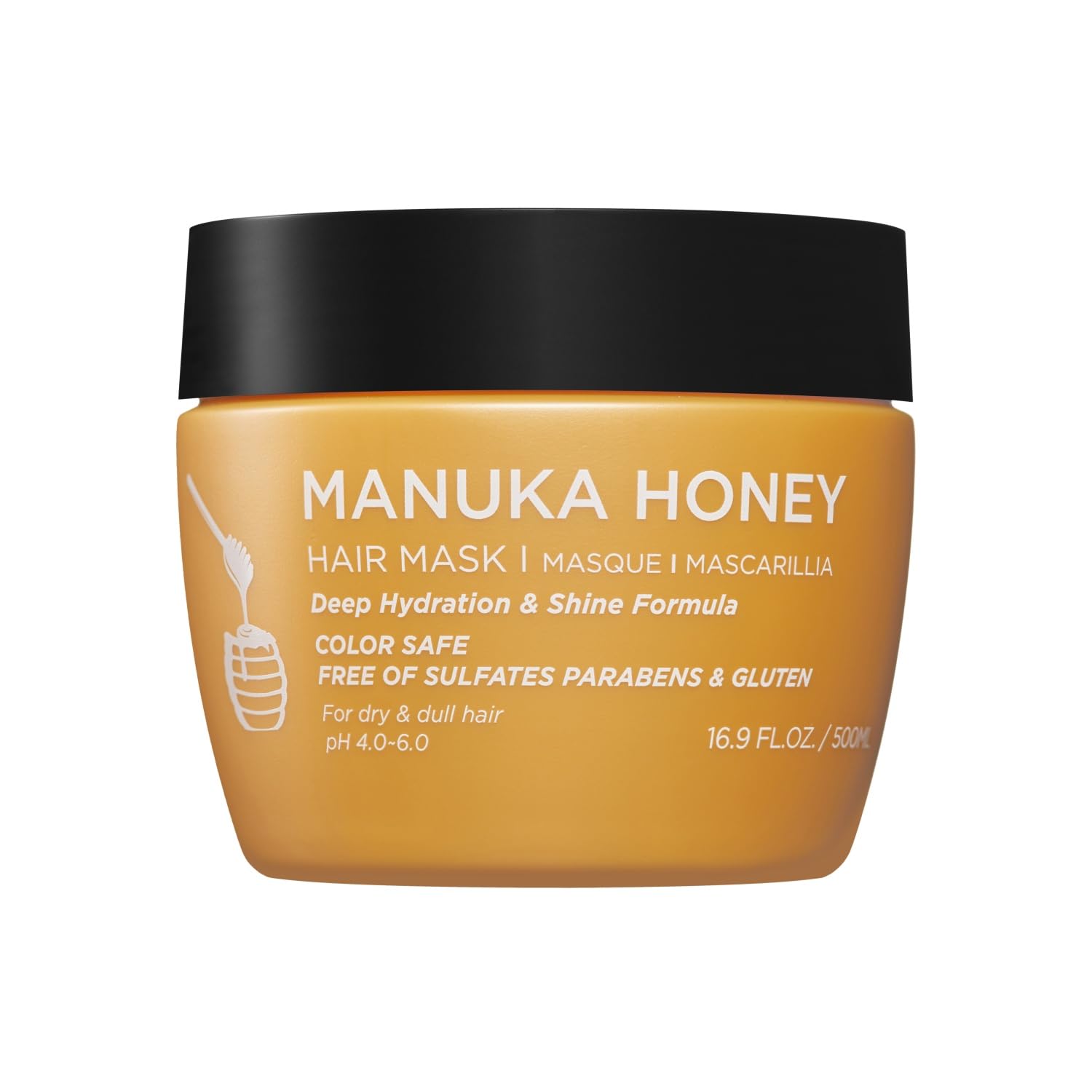 Luseta Manuka Honey Hair Mask Hydrates and Moisturizes Damaged Hair, Restores Shine to Dry, Dull Hair, Frizz Control and Sulfate Free 16.9oz