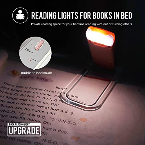 Image of EGWASER Book Reading Light, Portable USB Rechargeable LED Clip on Book Lights for Reading in Bed, 3 Brightness Adjustable Dimmable Bookmark Light for Eye-Protection, Reading Lamp(Pink)