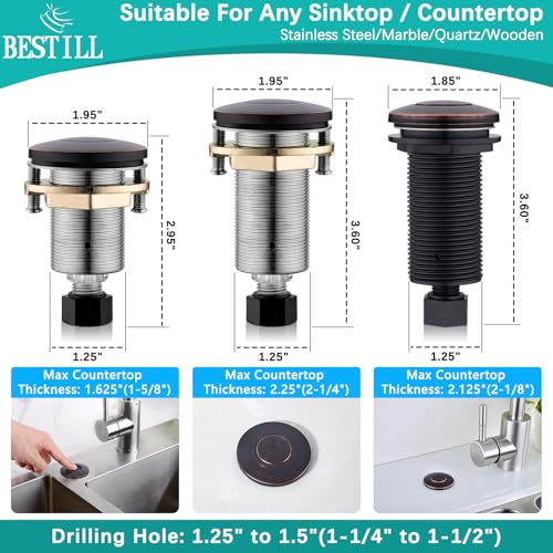 Image of BESTILL All Metal Garbage Disposal Air Switch Kit, UL Listed Oil Rubbed Bronze Long Push Button for Waste Disposer, Cordless Sink Top Switch On /Off Button, Compatible with all Garbage Disposals