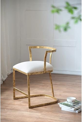 Miniatura 5 de A and B Home Silla de interior de hierro y espuma dorada y blanca de 27 pulgadas de alto, tapicería de tela, silla de acento, silla auxiliar