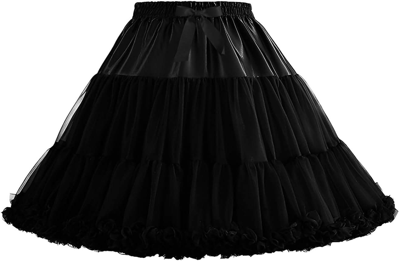 Women Petticoat Skirts Tulle Under Dress Crinoline Puffy Elastic Waist Boneless Underskirt(Waist22-35In)