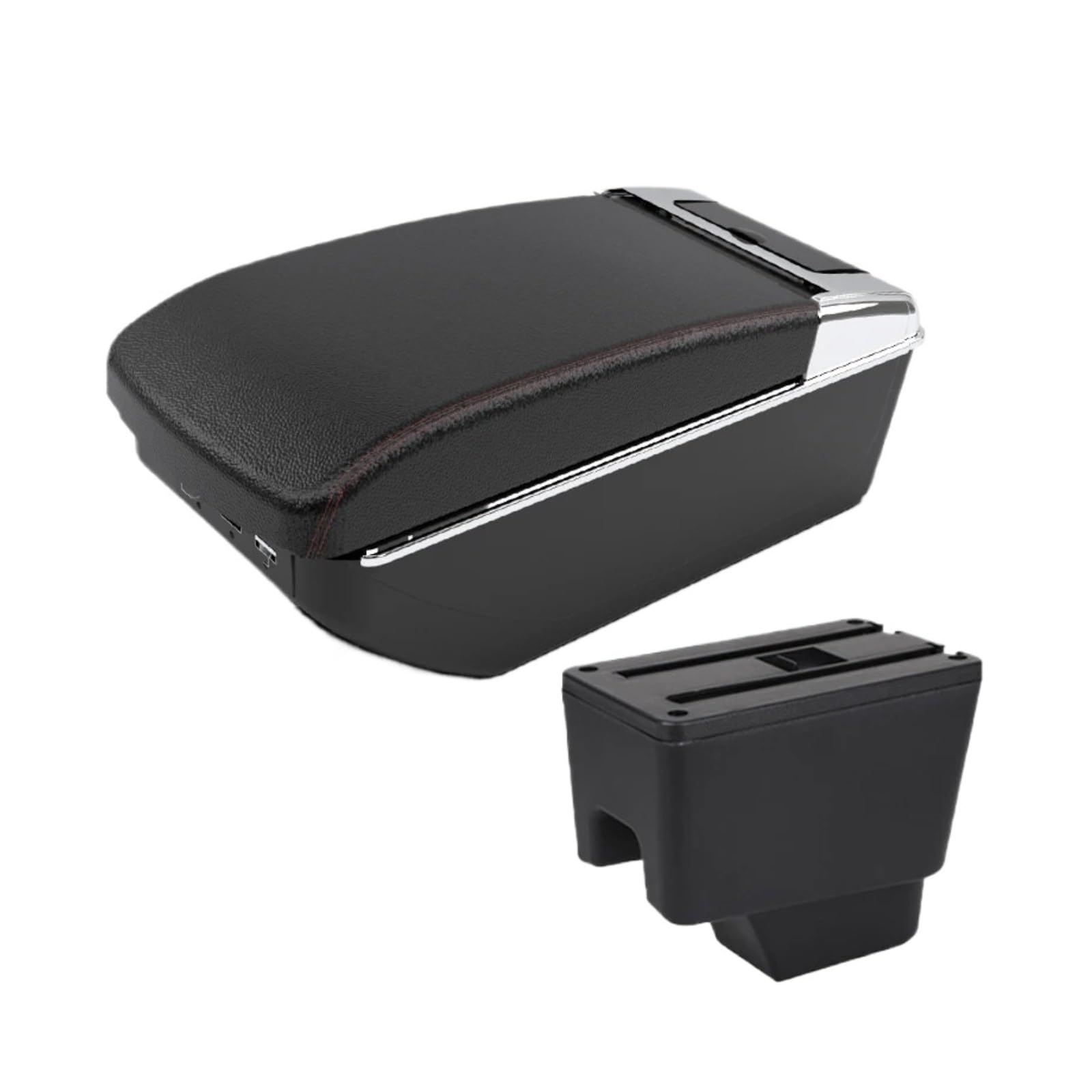 Umdjju A1 Black Red 7 Usb For Kaptur For Captur For Qm3 Car Armrest Upgrades Modification Multi-Functional Storage Box Center Console Interior Accessories Car Centre Console Armrest Box(A1 Black Red 7 Usb)