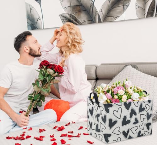 HIYAGON Rectangular Heart Basket Kids Storage Bin Basket Organizer Box Valentine Room Decor(Black Heart)