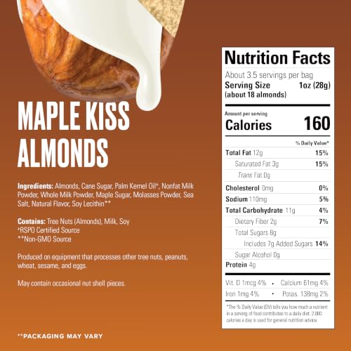 Image of SkinnyDipped Maple Kiss Almonds, 3.5oz Resealable Bags | 5 Pack | Seasonal | Crunchy Whole Almonds Thinly Dipped | Gluten Free | Plant Protein Snack