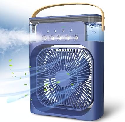 Exxelo 10 Year Warranty Personal Air Cooler, Portable Air Conditioner Fan, Mini Evaporative Cooler with 7 Colors LED Light, 1/2/3 H Timer, 3 Wind Speeds and 3 Spray Modes for Your Dark Blue SU72