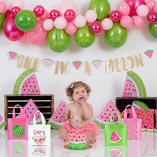20Pcs Watermelon Party Favor Bags, Reusable Summer Watermelon Gift Bags Watermelon Goodie Treat Candy Bags for Kids Summer Fruit Themed 1st Birthday Party Decorations One in a Melon Party Supplies