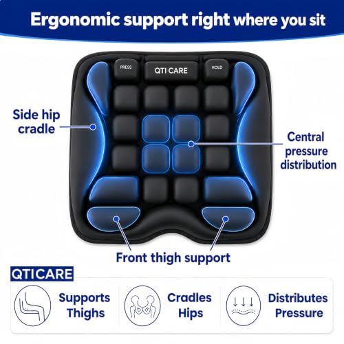 Image of Airplane Seat Cushion, Air-Cell Travel Cushion for Long Flights, Inflatable Portable Seat Pad with Built-in Pump for Air Travel, Car, Office Chair and Wheelchair