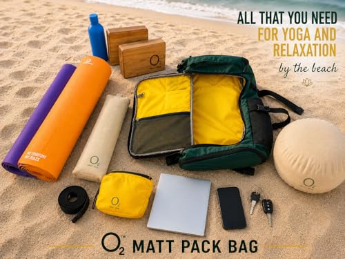 Image of O2 Travel Backpack | MATT Pack Bag 40L-50L Yoga Accessories Bag for Men & Women | Fits Regular & Extra Long Yoga Mats | Water Resistant with Laptop Compartment | for Trekking, Trip, Camping