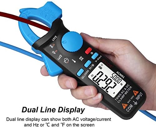 Bside ACM91 1mA Clamp Meter AC/DC Current True RMS Auto-Ranging 6000 Counts Voltmeter Temperature Capacitance Frequency Live Wire Check V-Alert Tester with Back Clip