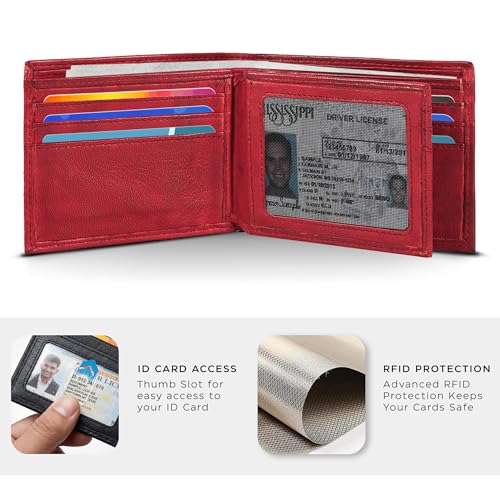 Image of Oak Leathers Leather Wallet for Men - RFID Bifold Wallets with 9 Credit Cards 1 ID Window Slim Minimalist Front Pocket Gift For Men