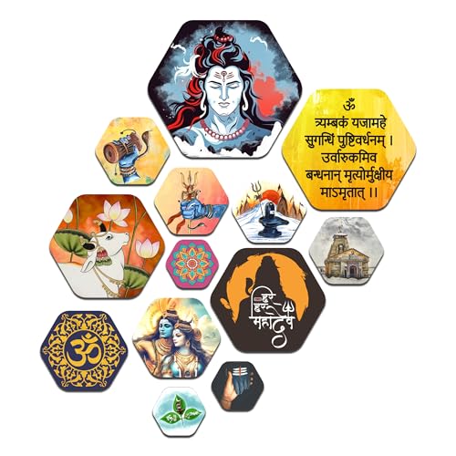Image of Decor Smart Shiva Wooden Wall Art | Living Room Decoration | Devotional Om Accent | Home Decor Decorative Artwork | Spiritual Hindu Lord Wall Hanging | Meditation Energy Sticker Panel (WPS 215)