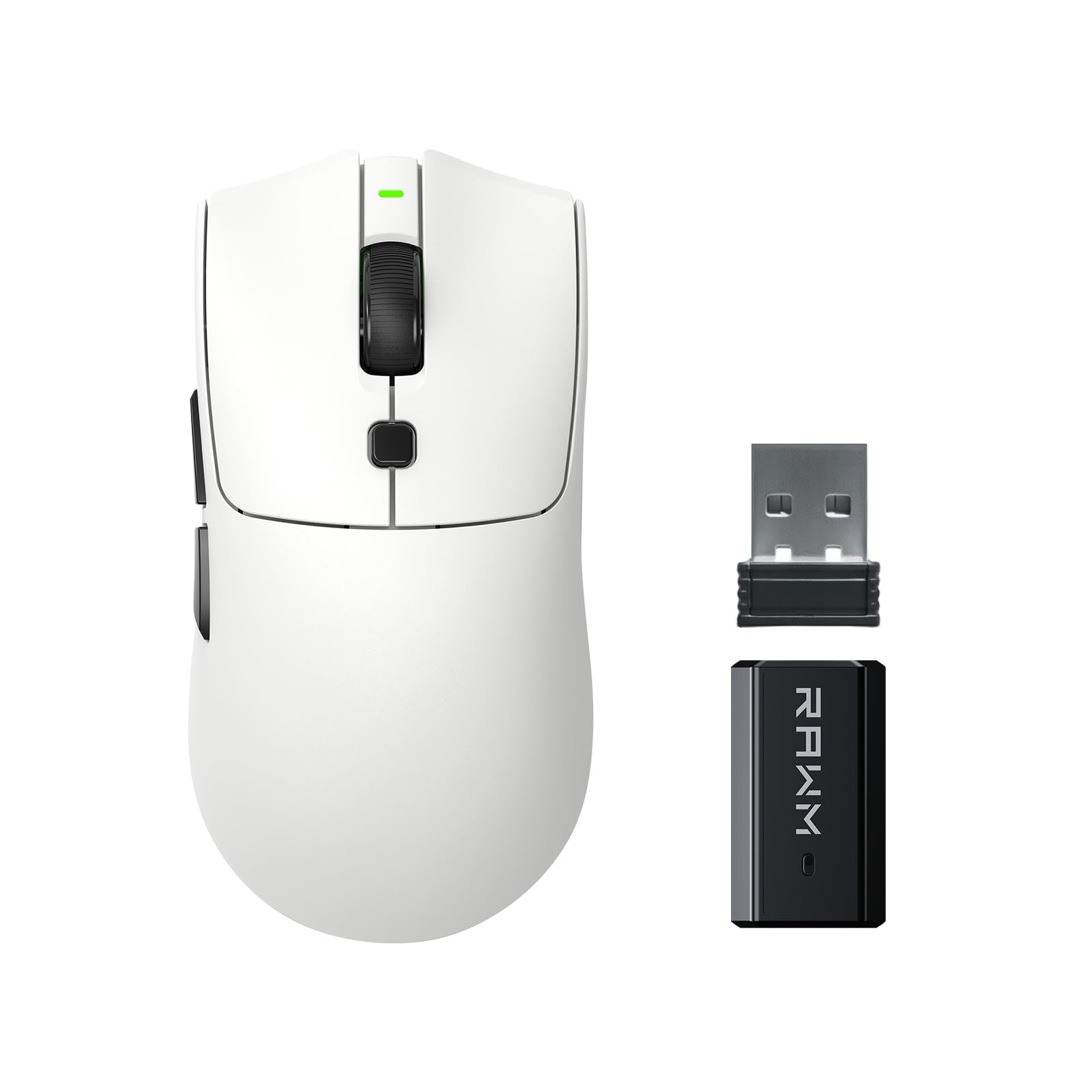 RAWM Souris de jeu sans fil 8K, capteur optique PAW3950 30K DPI, légère 55 g, MCU Nordic 52840, souris de jeu Esports et FPS, dongle 8K inclus (blanc)