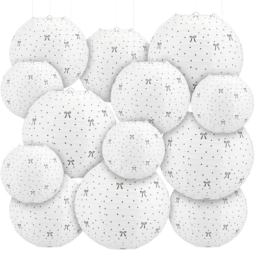 Lanternes rondes en papier Treela lot de 12 suspensions à pois pour décoration de fête