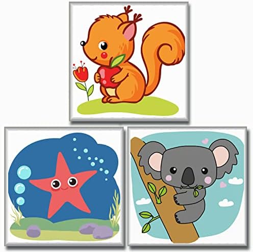 Hiolife 3 Pack Paint by Number Kits for Kids, 8X 8 inch Framed,Colorful Animals Oil Painting Kits for Girls and Boys, Painting Sets for Childrens,Home Wall Decor