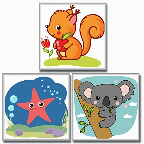 Hiolife 3 Pack Paint By Number Kits For Kids, 8X 8 Inch Framed,Colorful Animals Oil Painting Kits For Girls And Boys, Painting Sets For Childrens,Home Wall Decor #TOP2