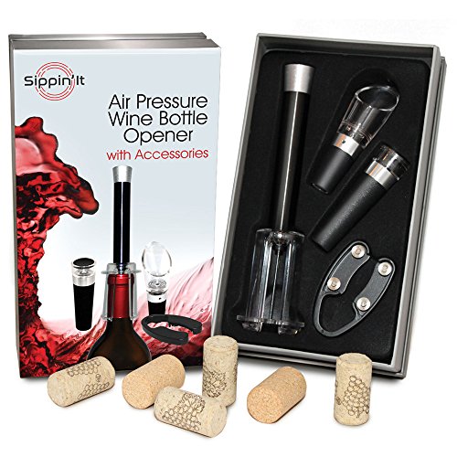 Sippin'It Wine Opener - Best Gift for Wine Lovers - Plus Wine Stopper, Wine Aerator Pourer & Foil Cutter