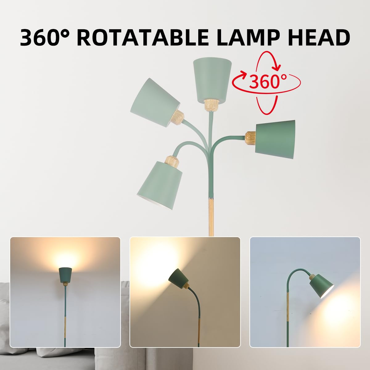 ANTENLICHT Lámpara de lectura de pie E27, casquillo máx. 60 W, lámpara de pie giratoria para salón, dormitorio, estudio, lámpara de pie nórdico con altura de 159 cm, verde (Sin bombilla)