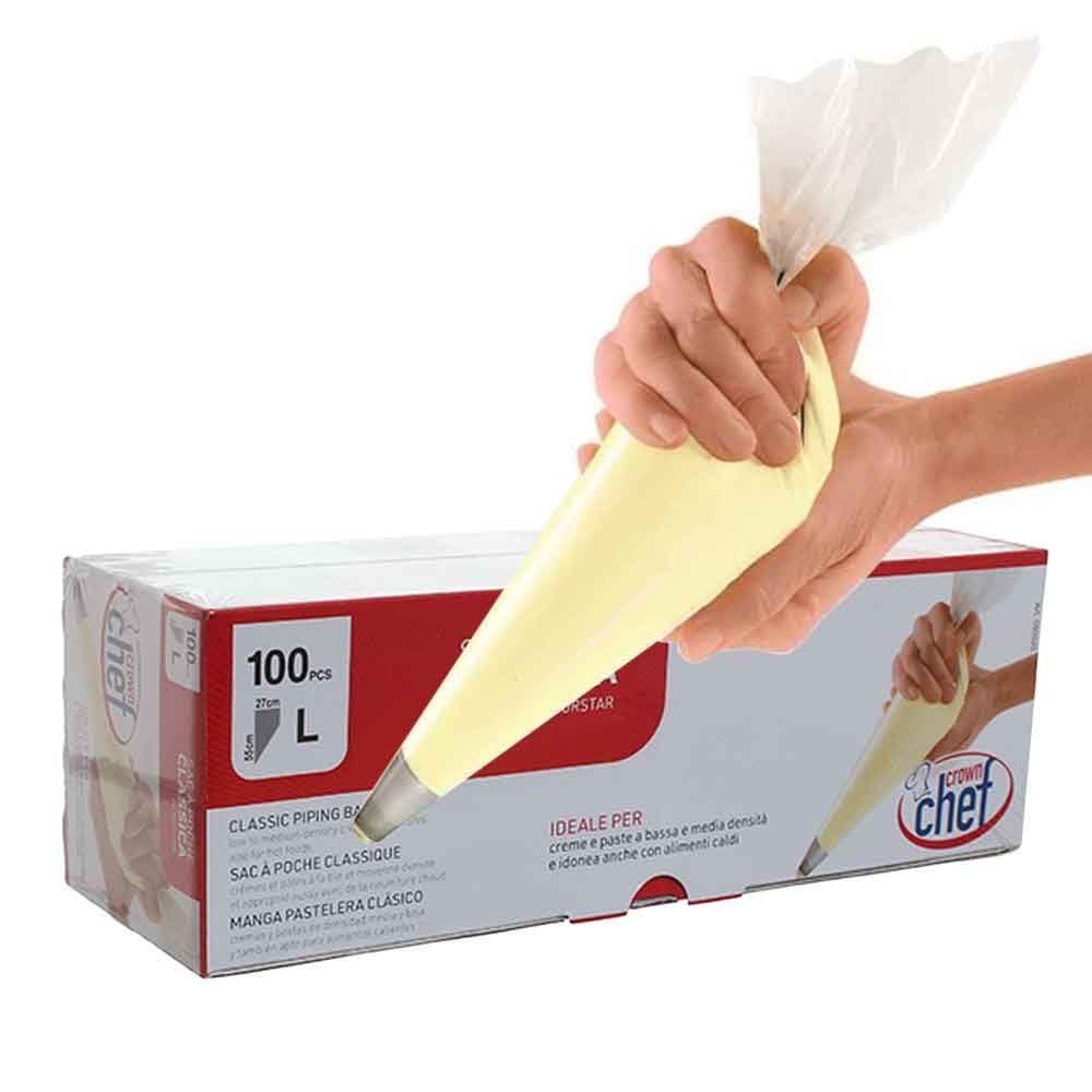 100 pezzi sac a poche USA e Getta | VARIE MISURE | Sacca a Poche Trasparente monouso per Torta, Decorazione Torta sacapoche professionali (Grande 55x27cm)