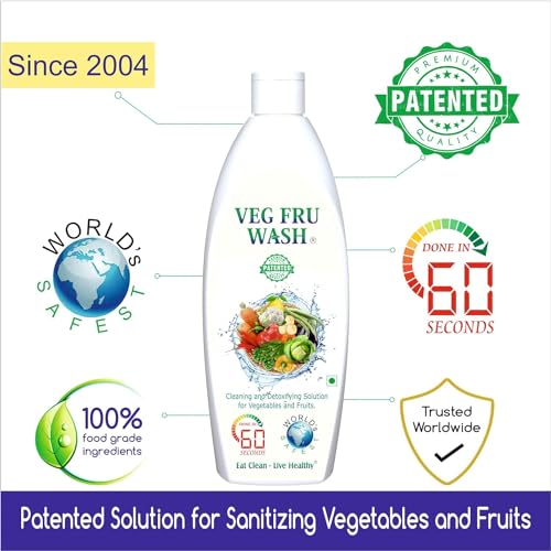 Image of Natural Fruit & Vegetable Wash Liquid 400ml x 4, Removes Pesticides, Wax & Bacteria, Food-Grade Disinfectant Works in 60 Sec, Patented & Scientifically Proven Premium Detoxifying Solution