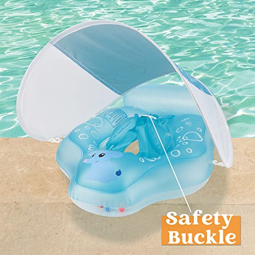 Sloosh Baby Pool Float With Detachable Canopy, Elephant Pattern Infant Baby Swim Floats, Sun Protection Baby Infant Water Swimming Floatie For Age 12-36 Months（L） #TOP2