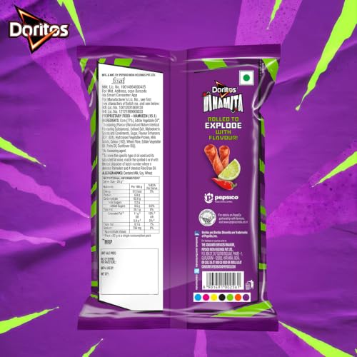 Image of Doritos Dinamita Fiery Lime and Chilli Tortilla Nacho Chips, 56g /65.2